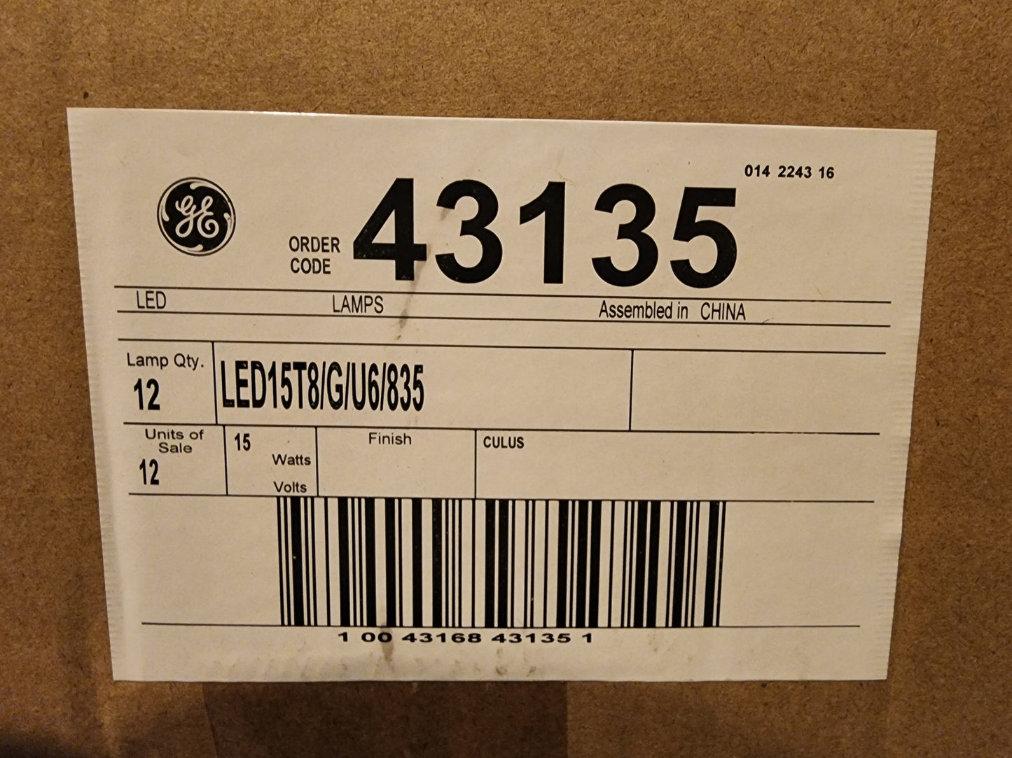 GE 43135 LED15T8/G/U6/835 Type C LED Ubend 6" 13W 3500K 12/Case